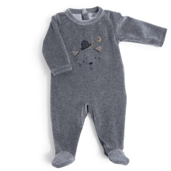 PYJAMA VELOURS CHINE TETE CHAT LES MOUSTACHES gris 6 mois