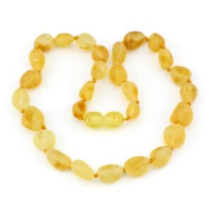 Collier d'ambre pour bébé - perles ovales citron brut - 33 cm