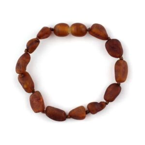 Bracelet Ambre pour bébé - Stylo perles ovales - Cognac brut 14cm