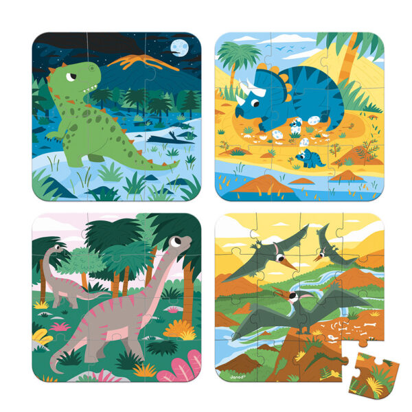 JANOD-Puzzles évolutifs Dinosaures - 4 puzzles