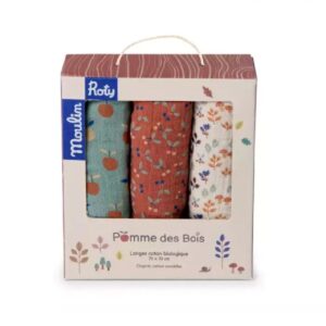 MOULIN ROTY-Set de 3 langes imprimes Pomme des Bois