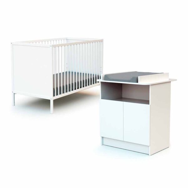 Duo WEBABY Lit Bébé 60 x 120 cm + Meuble de Rangement avec plan à langer.