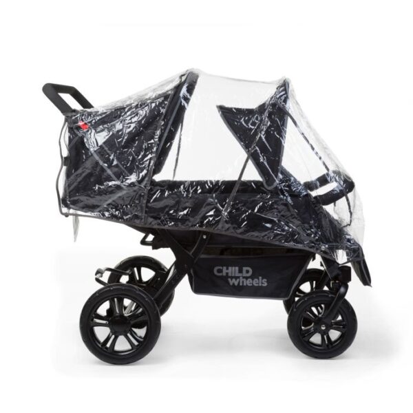 Childhome - Poussette Quadruple - Two By Two Poussette + Housse De Pluie + Pare-Soleil - Acier + Tedelon - Noir