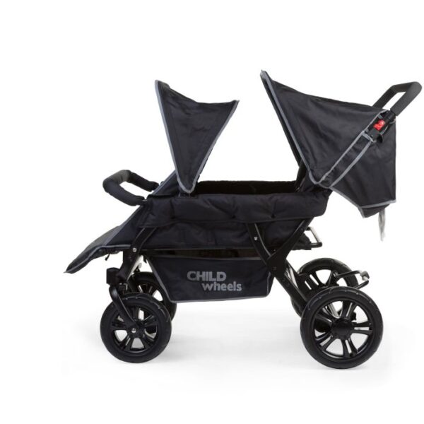 Childhome - Poussette Quadruple - Two By Two Poussette + Housse De Pluie + Pare-Soleil - Acier + Tedelon - Noir