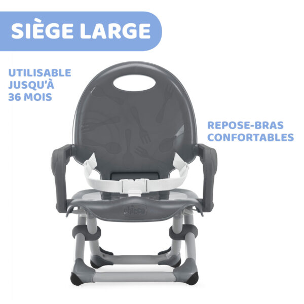 Chicco Pocket Snack Rehausseur Chaise Bébé pour Enfants de 6 mois à 3 ans (15 kg), Chaise Haute Portable, Réglable, avec Fermeture Compacte et Plateau Amovible - Dark Grey (lot de 1)