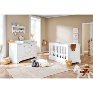 Chambre complète 'Emilia' extra large, incl. étagère3 parties : lit bébé, meuble à langer extra large, étagère murale