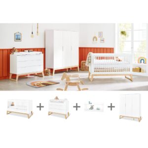 Chambre complète 'Bridge' large large, incl. étagère4 pièces : lit bébé, grand meuble à langer, grande penderie, étagère murale