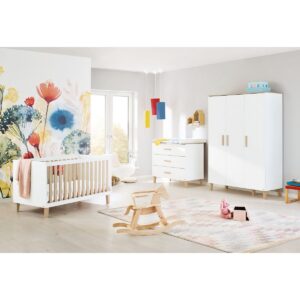 Chambre complète 'Lumi' large large3 pièces : lit bébé, grand meuble à langer, grande penderie
