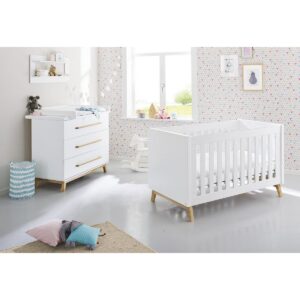 Chambre complète 'Riva' large, incl. étagère3 parties : lit bébé, meuble à langer large, étagère murale