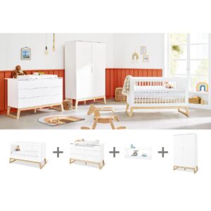 Chambre complète 'Bridge' extra large, incl. étagère4 pièces : lit bébé, meuble à langer extra large, armoire 2 portes, étagère murale
