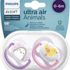 PHILIPS AVENT-Ultra Air Animals Sucettes orthodontiques silicone 0-6 mois Avent - lot de 2 sucettes