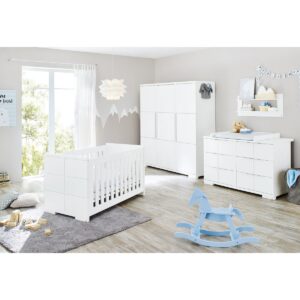 Chambre d'enfant 'Polar' extra large, incl. étagère murale4 parties : lit bébé, meuble à langer extra large, grande armoire, étagère murale